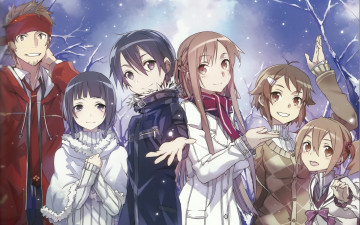 Картинка аниме sword+art+online девушки взгляд фон