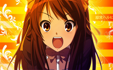 Картинка аниме the+melancholy+of+haruhi+suzumiya девушка взгляд фон
