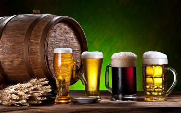 Картинка еда напитки +пиво пиво колосья бочка бокалы