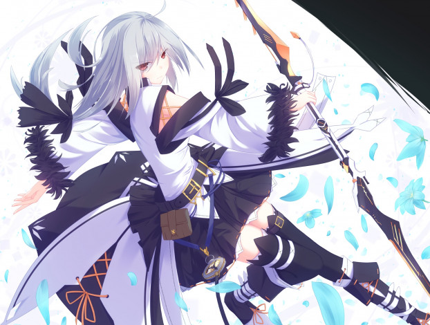 Обои картинки фото аниме, оружие,  техника,  технологии, фон, взгляд, девушка