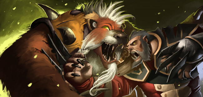 Обои картинки фото видео игры, dota 2, драка, существо, фон, мужчина