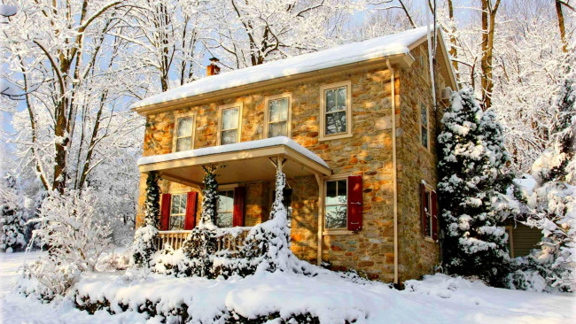 Обои картинки фото города, - здания,  дома, деревья, снег, зима, дом