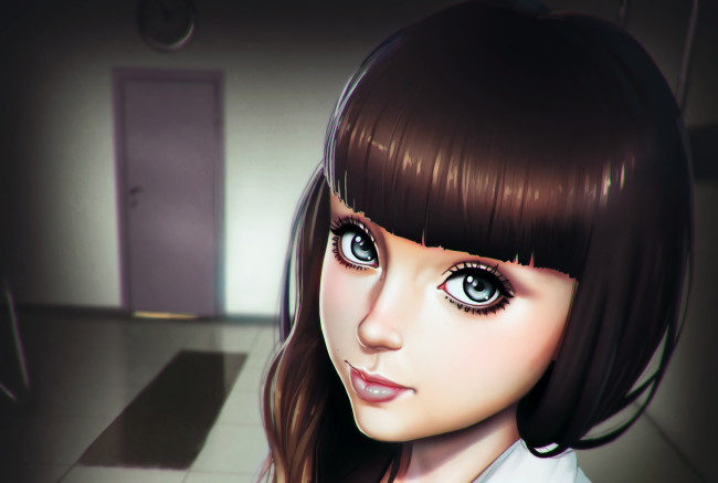 Обои картинки фото аниме, unknown,  другое, портрет, красота, лицо, девушка, комната, взгляд, арт