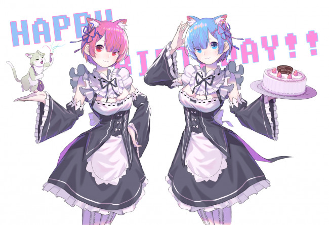 Обои картинки фото аниме, re,  zero kara hajimeru isekai seikatsu, девушки, взгляд, фон