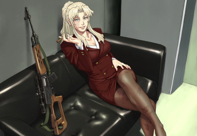 Обои картинки фото аниме, black lagoon, balalaika-azasuke, sniper, anime, manga, girl, scar, woman, japanese, asian, black, lagoon, dragunov