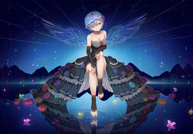 Обои картинки фото аниме, re,  zero kara hajimeru isekai seikatsu, девушка, взгляд, фон, ангел