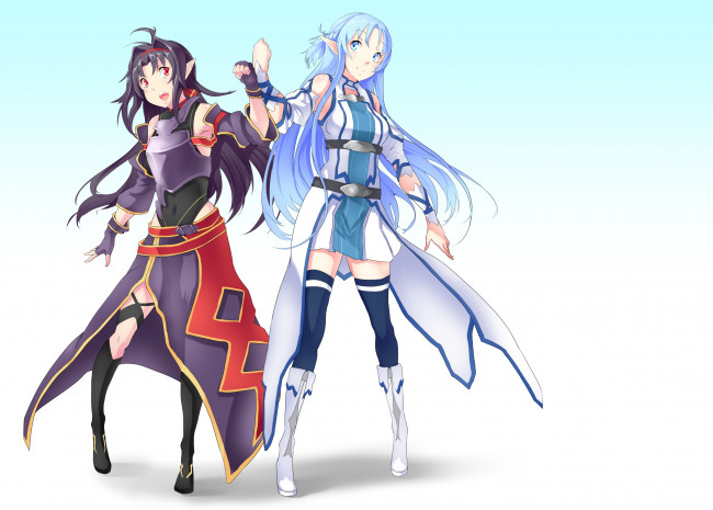 Обои картинки фото аниме, sword art online, девушки, взгляд, фон