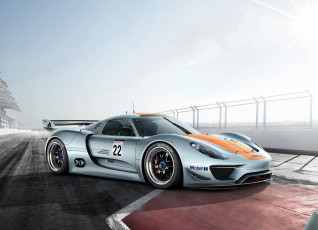 Картинка автомобили porsche 918 spyder rsr порше трасса серебристый