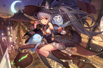 Картинка аниме магия +колдовство +halloween девушка