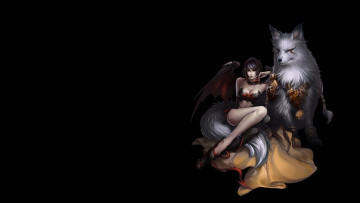 Картинка фэнтези демоны волк фон взгляд девушка
