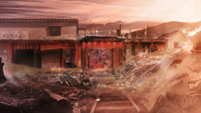 Обои картинки фото аниме, город,  улицы,  интерьер,  здания, улица