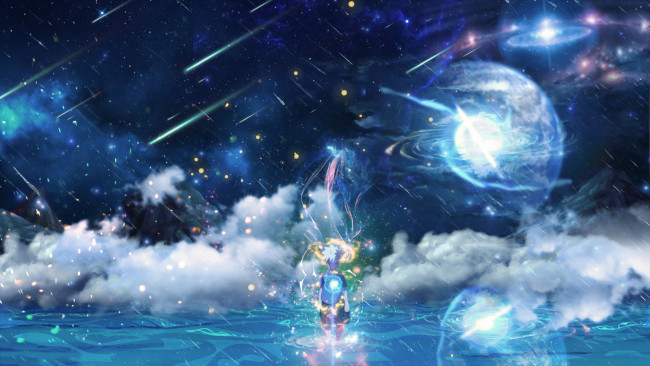 Обои картинки фото аниме, магия,  колдовство,  halloween, мальчик, космос