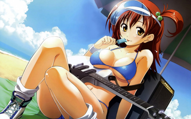 Обои картинки фото аниме, музыка, фон, взгляд, девушка