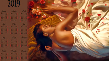 Картинка календари фэнтези девушка цветы отдых