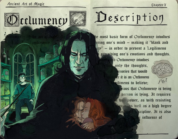 Обои картинки фото рисованное, комиксы, профессор, хогвардс, книга, снейп, окклюменция, кабинет, гарри, поттер