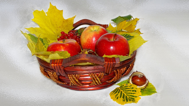 Обои картинки фото еда, яблоки, корзинка