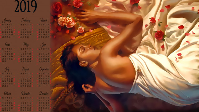 Обои картинки фото календари, фэнтези, девушка, цветы, отдых