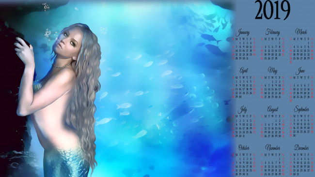 Обои картинки фото календари, фэнтези, русалка, рыба