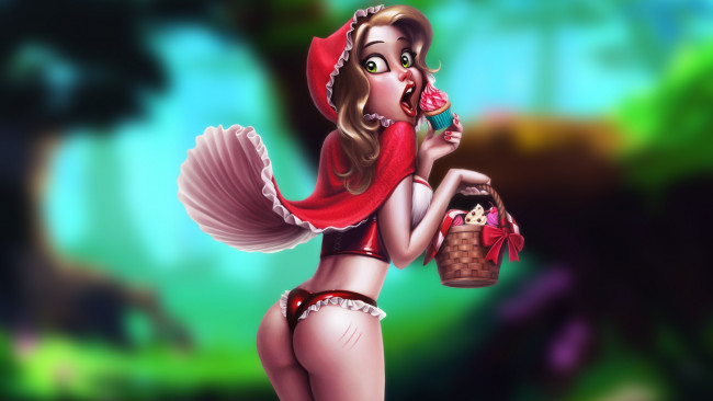 Обои картинки фото рисованное, люди, красная, шапочка