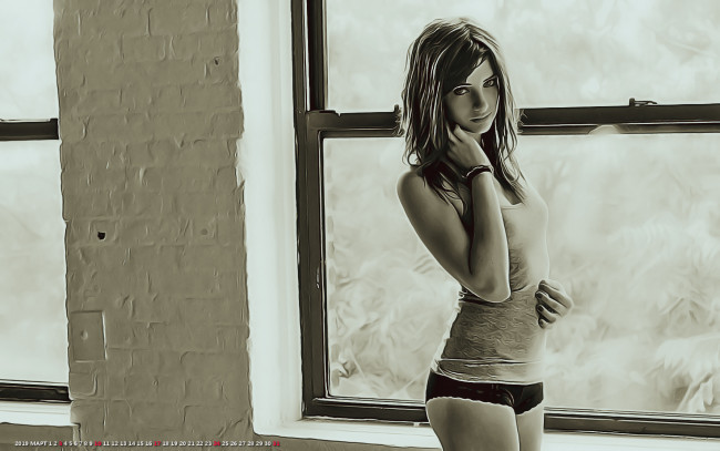 Обои картинки фото календари, компьютерный дизайн, девушка, окно