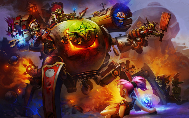 Обои картинки фото видео игры, hearthstone,  heroes of warcraft, девушка, робот, гоблины