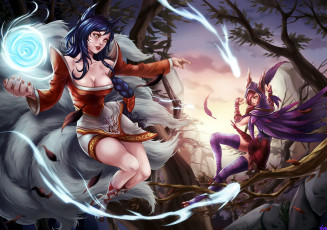 Картинка видео+игры league+of+legends ahri xayah девушки бой ветки