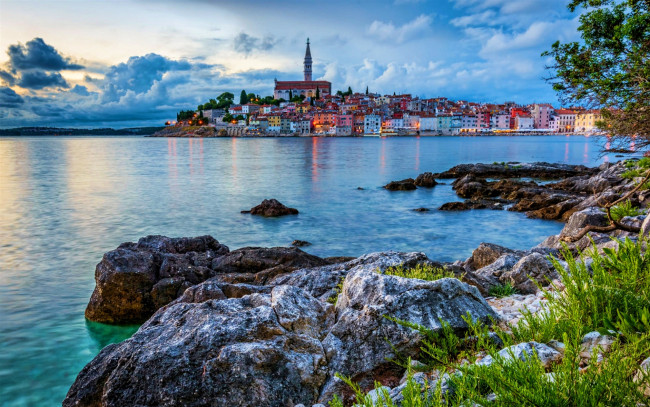 Обои картинки фото хорватия,  ровинь, города, - пейзажи, ровинь, городские, пейзажи, закат, лето, истрия, европа