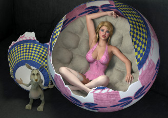 Картинка 3д+графика люди+и+животные+ people+and+animals девушка фон взгляд яйцо кролик