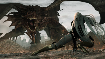 Картинка 3д+графика фантазия+ fantasy девушка фон бой дракон