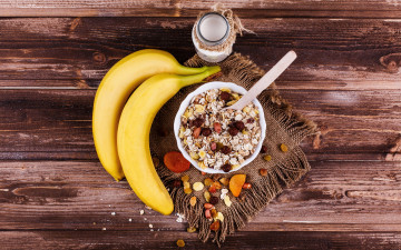 Картинка еда мюсли +хлопья йогурт хлопья бананы