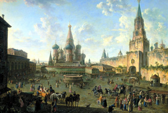 Картинка фёдор+алексеев рисованное город москва площадь люди храм