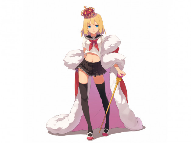 Обои картинки фото аниме, *unknown, другое, мантия, жезл, корона, школьная, форма, девушка