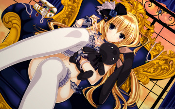 обоя by, cilou, аниме, suzuhira, hiro, artbook, окно, бант, девушка, кролик, украшения, стул