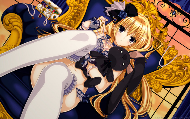 Обои картинки фото by, cilou, аниме, suzuhira, hiro, artbook, окно, бант, девушка, кролик, украшения, стул