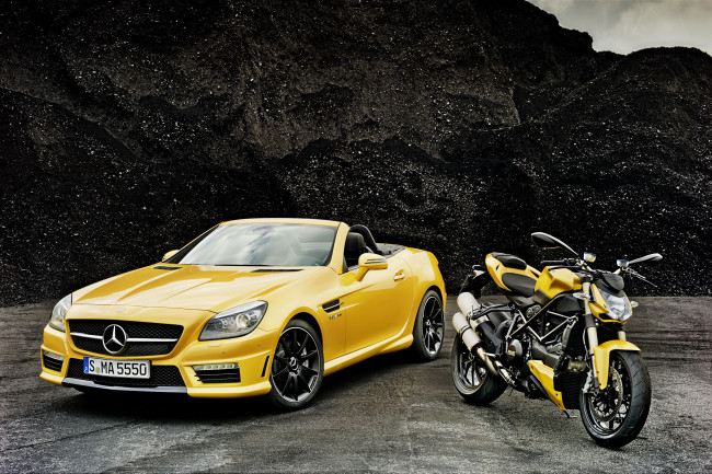 Обои картинки фото 2011, mercedes, benz, slk, 55, amg, ducati, streetfighter, 848, автомобили, mercedes-benz