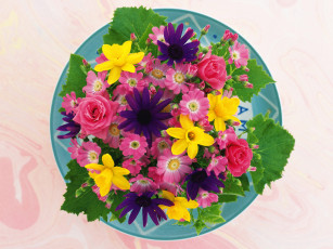 Картинка цветы букеты +композиции ромашки нарцисы розы