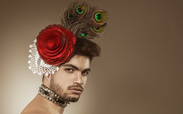 Картинка мужчины -+unsort парень взгляд фон перья цветок