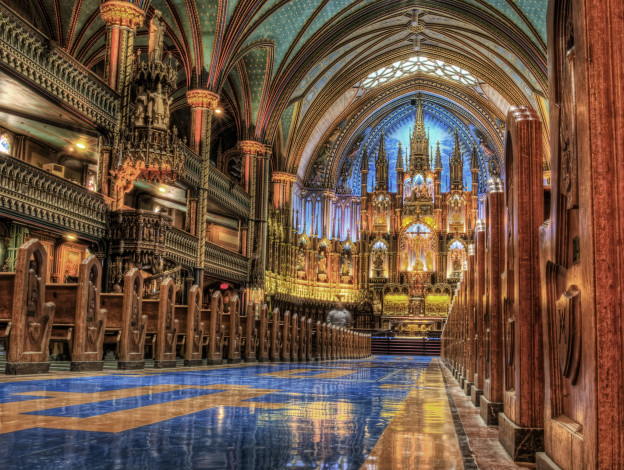 Обои картинки фото notre dame basillica in montreal, интерьер, убранство,  роспись храма, собор