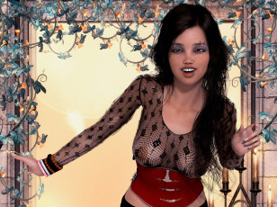 Картинка 3д+графика люди+ people девушка взгляд фон растения