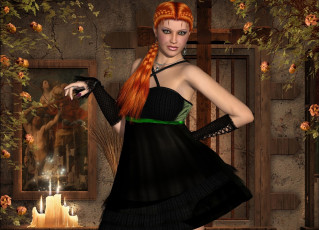 Картинка 3д+графика люди+ people девушка взгляд фон рыжая