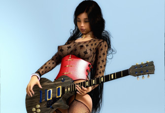 Картинка 3д+графика люди+ people девушка взгляд фон гитара