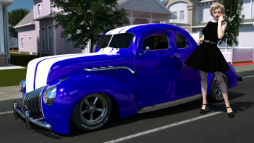 Картинка автомобили 3d+car&girl фон взгляд девушка автомобиль