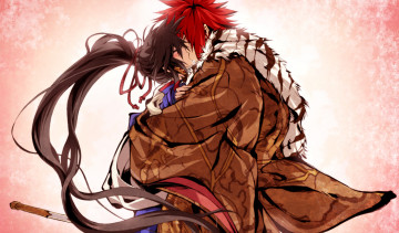 Картинка аниме kajiri+kamui+kagura g yuusuke мех заколка шарф кимоно поцелуй мужчина девушка sakagami habaki koga rindou