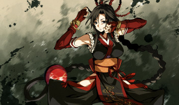 Картинка аниме kajiri+kamui+kagura перчатки ленты g yuusuke доспехи движение стойка кимоно kujou shiori коса девушка шнурок