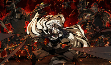 Картинка аниме kajiri+kamui+kagura пояс плащ оружие мужчина kyougetsu keishirou g yuusuke клинки накидка кимоно доспех мерцание катана зомби битва воин