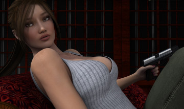 Картинка 3д+графика фантазия+ fantasy оружие фон взгляд девушка