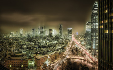 Картинка friedrich-ebert-anlage +frankfurt+am+main города франкфурт-на-майне+ германия панорама огни ночь