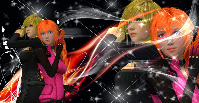 Обои картинки фото 3д графика, аниме , anime, девушки, фон, взгляд