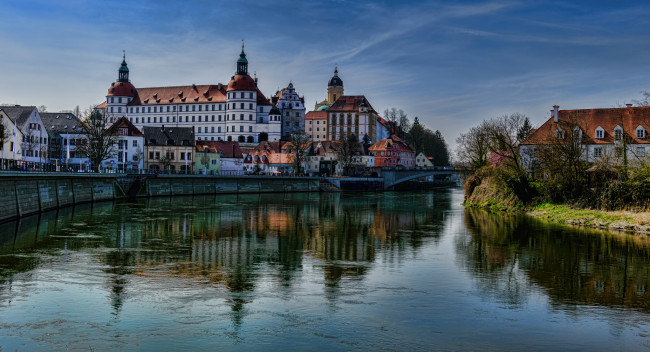 Обои картинки фото neuburg an der donau,  germany, города, - здания,  дома, здания, мост, река