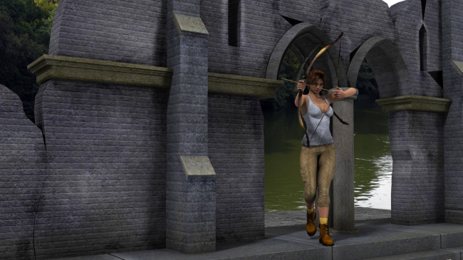 Обои картинки фото 3д графика, люди , people, взгляд, девушка, фон, лук